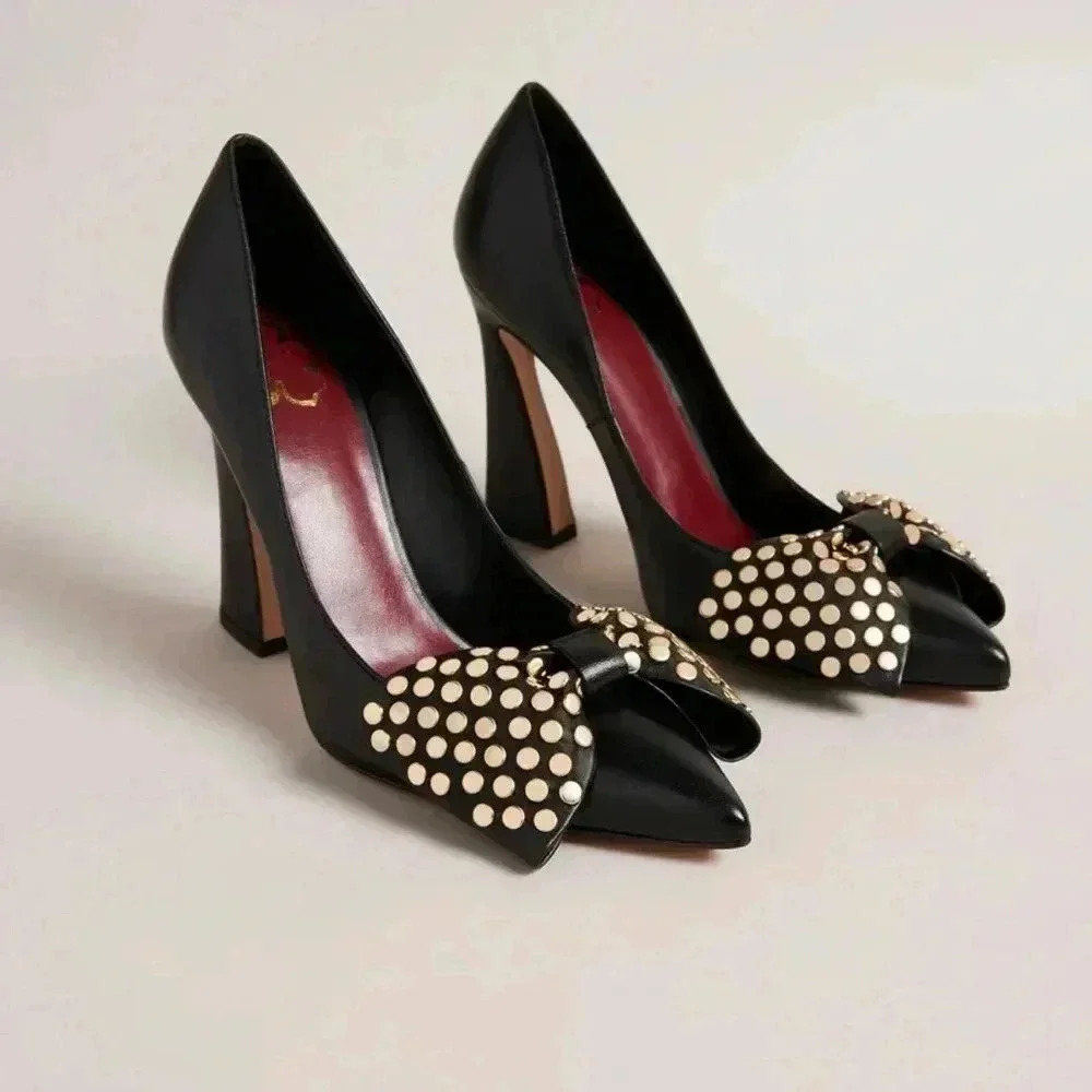 Ted Baker London Leyma studded Bow court block black heels women’s size 38